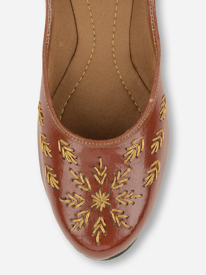 DESI COLOUR Women Brown Ethnic Ballerinas Flats