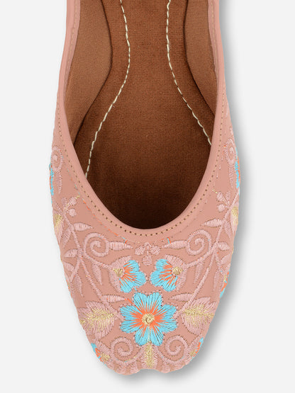 DESI COLOUR Women Peach-Coloured Printed Leather Ethnic Ballerinas Flats