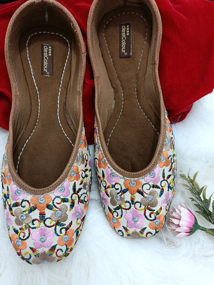 DESI COLOUR Women Multicoloured Printed Leather Ethnic Ballerinas Flats