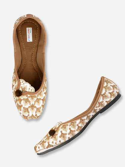 DESI COLOUR Women Off White Ethnic Ballerinas with Laser Cuts Flats