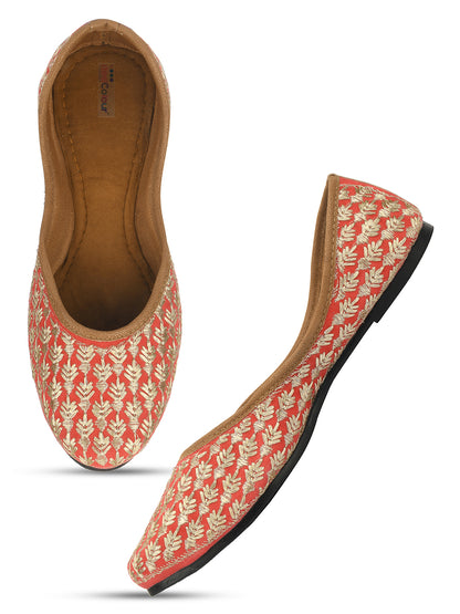 DESI COLOUR Women Peach-Coloured Ethnic Mojaris Flats