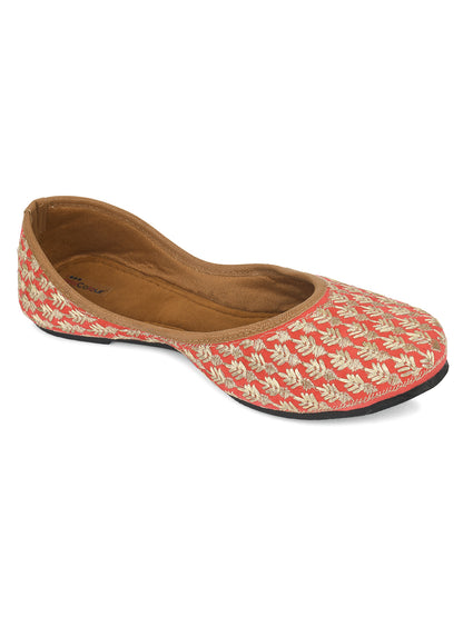 DESI COLOUR Women Peach-Coloured Ethnic Mojaris Flats