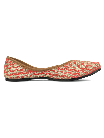 DESI COLOUR Women Peach-Coloured Ethnic Mojaris Flats