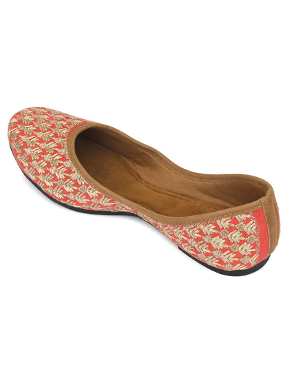 DESI COLOUR Women Peach-Coloured Ethnic Mojaris Flats