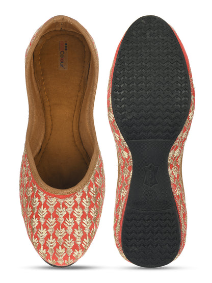 DESI COLOUR Women Peach-Coloured Ethnic Mojaris Flats