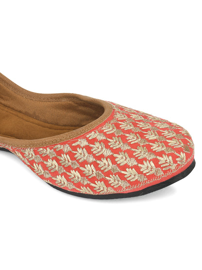 DESI COLOUR Women Peach-Coloured Ethnic Mojaris Flats