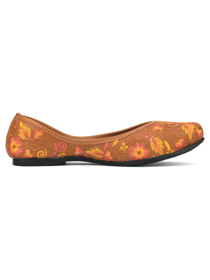 DESI COLOUR Women Brown Woven Design Ethnic Mojaris Flats