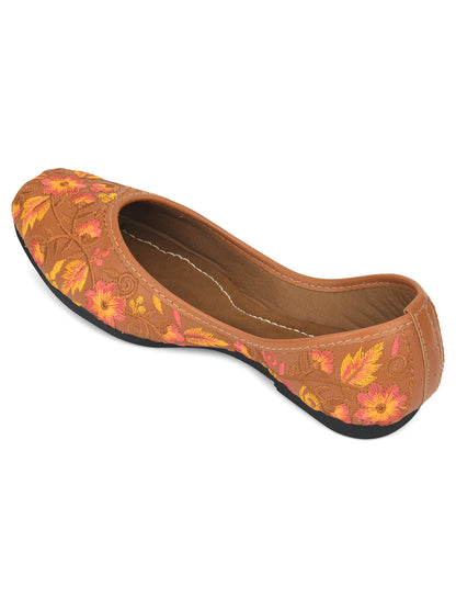 DESI COLOUR Women Brown Woven Design Ethnic Mojaris Flats