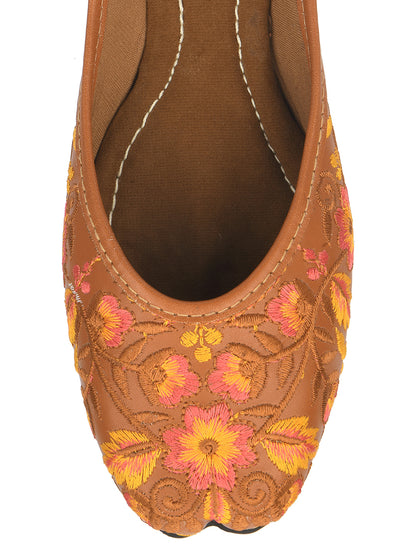 DESI COLOUR Women Brown Woven Design Ethnic Mojaris Flats