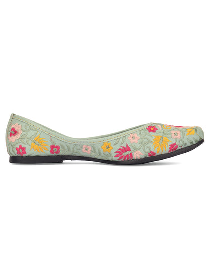 DESI COLOUR Women Sea Green Ethnic Mojaris Flats