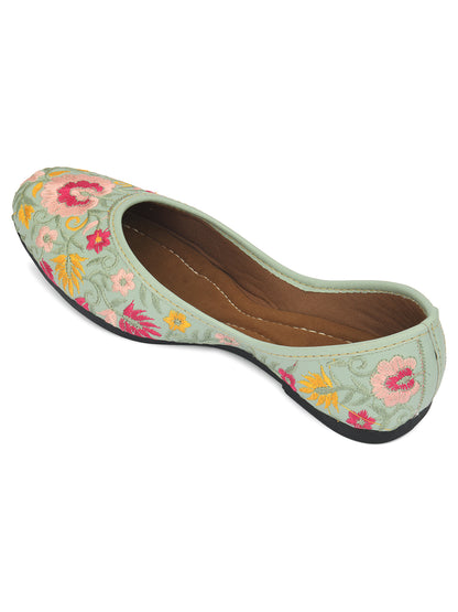 DESI COLOUR Women Sea Green Ethnic Mojaris Flats