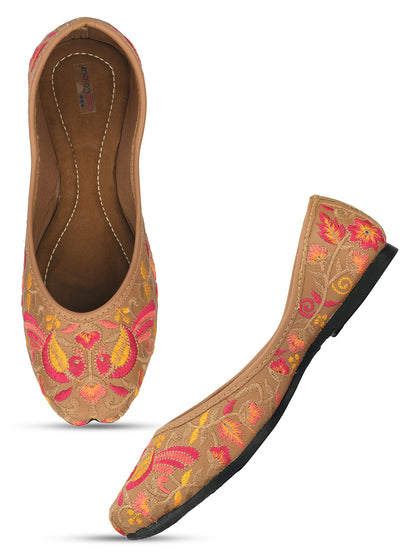 DESI COLOUR Women Brown Ethnic Mojaris Flats