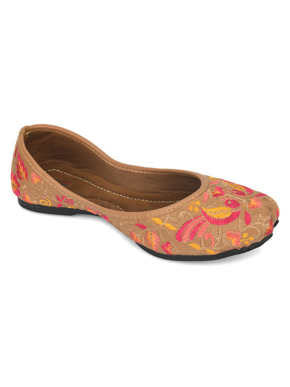 DESI COLOUR Women Brown Ethnic Mojaris Flats