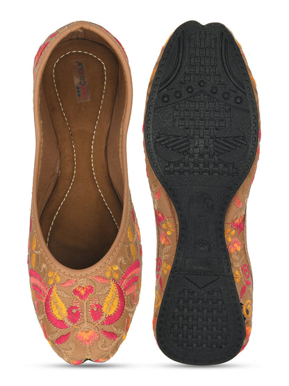 DESI COLOUR Women Brown Ethnic Mojaris Flats