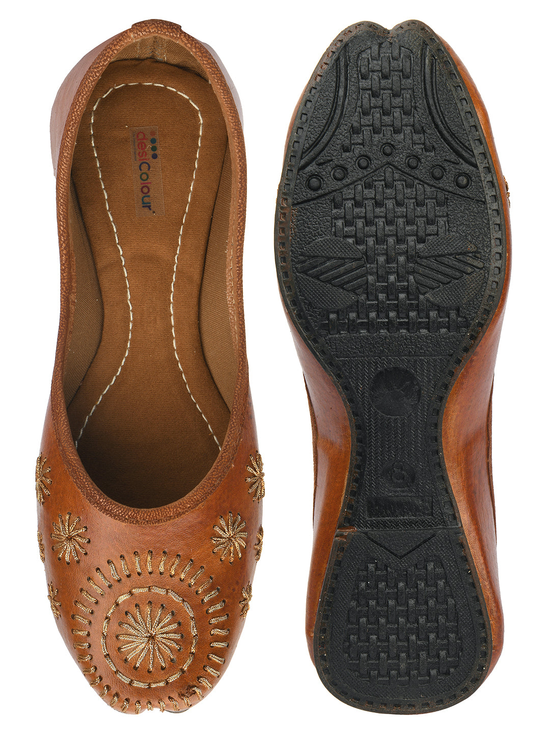 DESI COLOUR Women Brown Ethnic Mojaris Flats