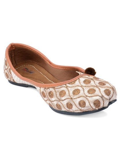 DESI COLOUR Women Copper-Toned Ethnic Mojaris Flats