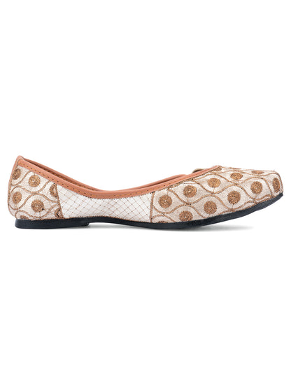 DESI COLOUR Women Copper-Toned Ethnic Mojaris Flats