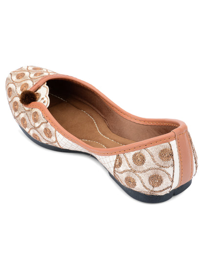 DESI COLOUR Women Copper-Toned Ethnic Mojaris Flats