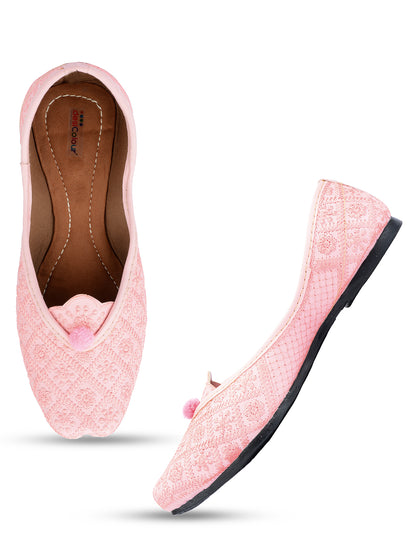 DESI COLOUR Women Pink Ethnic Mojaris Flats