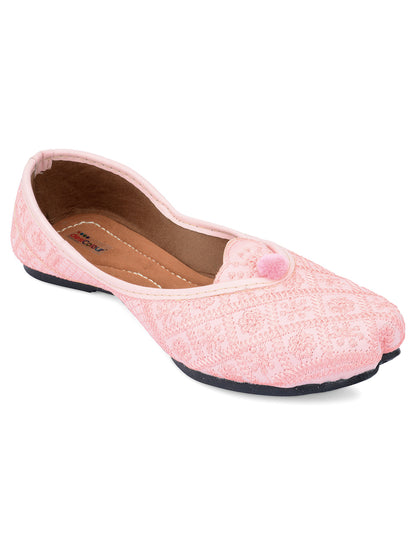 DESI COLOUR Women Pink Ethnic Mojaris Flats