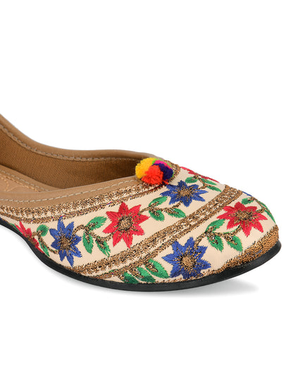 DESI COLOUR Women Multicoloured Embroidered Ethnic Mojaris Flats