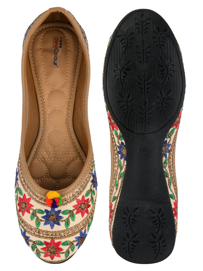 DESI COLOUR Women Multicoloured Embroidered Ethnic Mojaris Flats