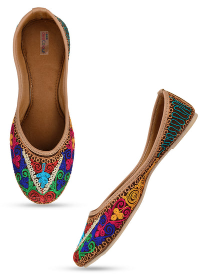 DESI COLOUR Women Multicoloured Hand Embroidered Ethnic Mojaris