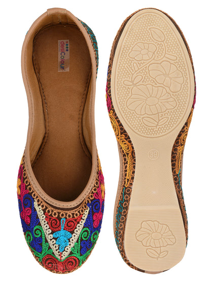 DESI COLOUR Women Multicoloured Hand Embroidered Ethnic Mojaris