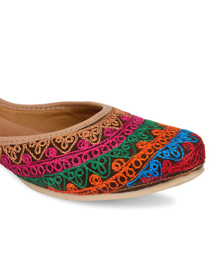 DESI COLOUR Women Orange Ethnic Mojaris with Embroidered Flats