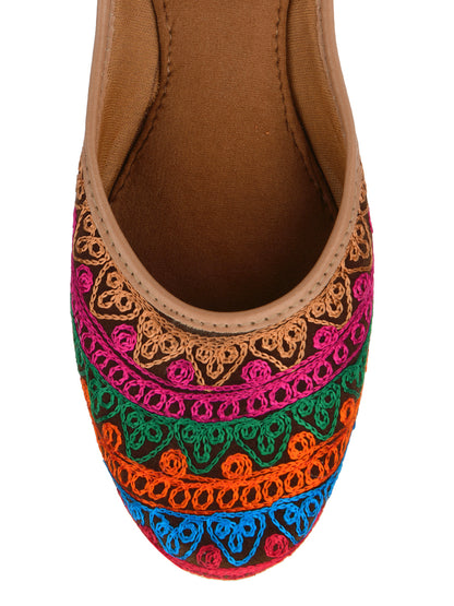 DESI COLOUR Women Orange Ethnic Mojaris with Embroidered Flats