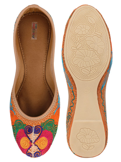 DESI COLOUR Women Multicoloured Embroidered Ethnic Mojaris Flats