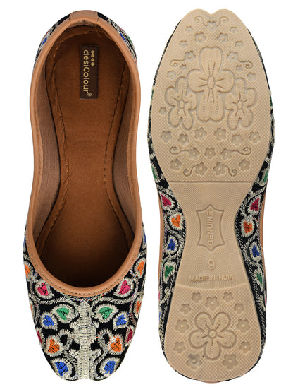 DESI COLOUR Women Black Ethnic Mojaris Flats