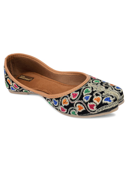 DESI COLOUR Women Black Ethnic Mojaris Flats