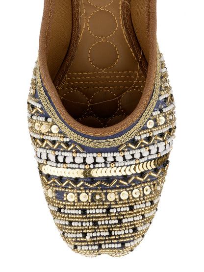 DESI COLOUR Woman Blue Ethnic Embellished Mojaris Flats