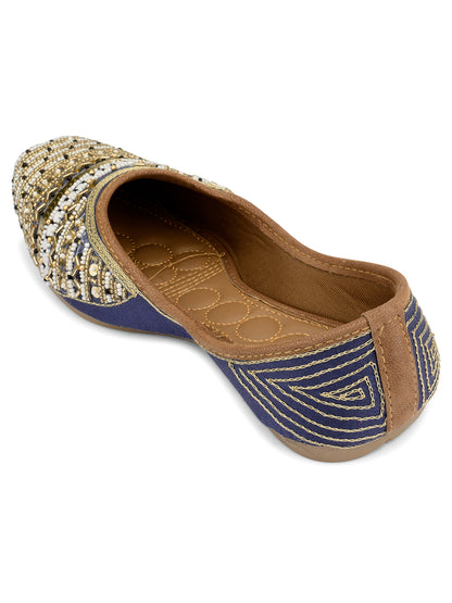 DESI COLOUR Woman Blue Ethnic Embellished Mojaris Flats