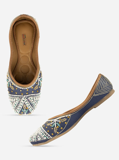 DESI COLOUR Women Blue Ethnic Mojaris Flats