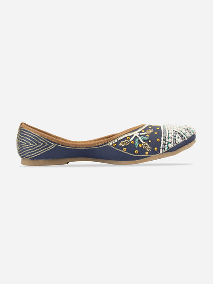 DESI COLOUR Women Blue Ethnic Mojaris Flats