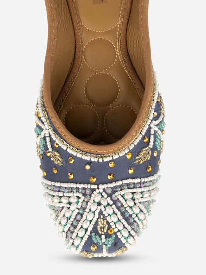 DESI COLOUR Women Blue Ethnic Mojaris Flats