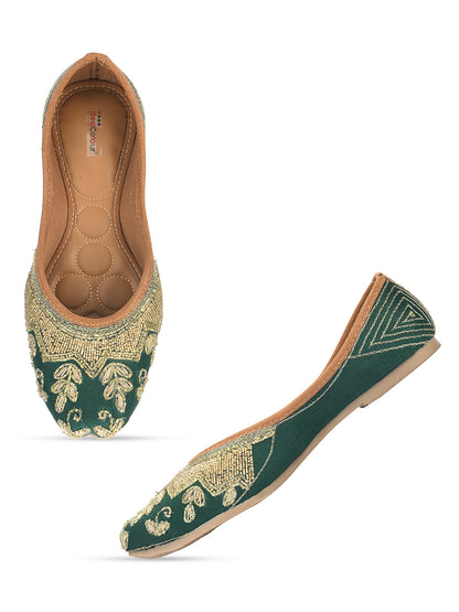 DESI COLOUR Women Green Ethnic Mojaris Flats