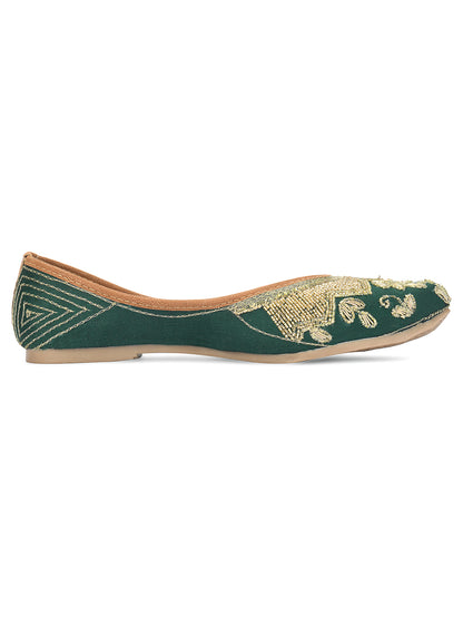 DESI COLOUR Women Green Ethnic Mojaris Flats