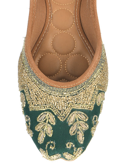 DESI COLOUR Women Green Ethnic Mojaris Flats