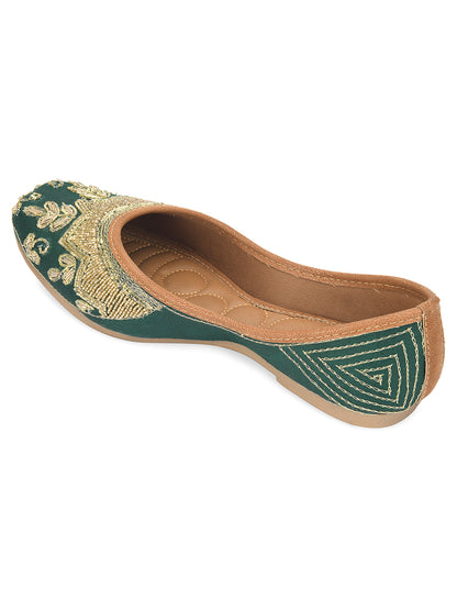 DESI COLOUR Women Green Ethnic Mojaris Flats