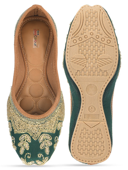 DESI COLOUR Women Green Ethnic Mojaris Flats