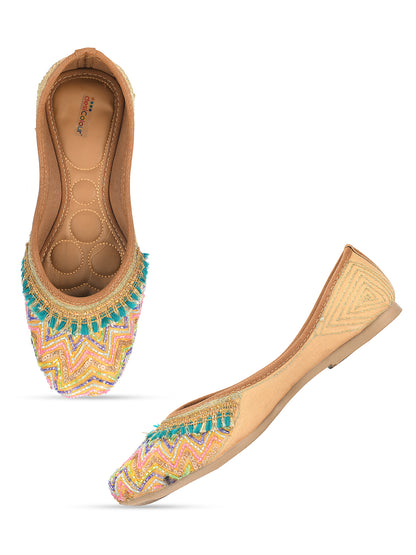 DESI COLOUR Women Beige Ethnic Mojaris Flats