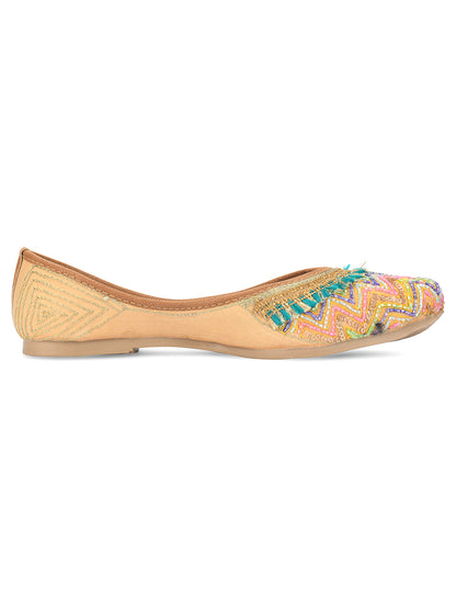 DESI COLOUR Women Beige Ethnic Mojaris Flats