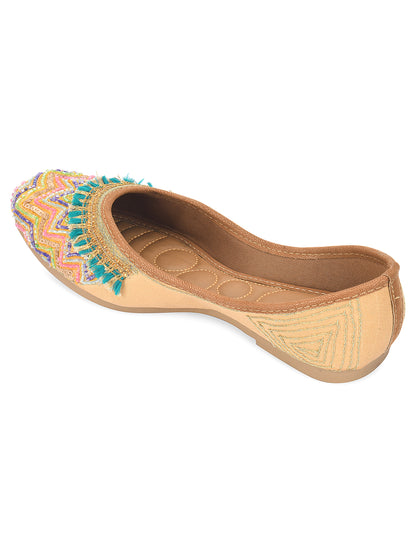 DESI COLOUR Women Beige Ethnic Mojaris Flats