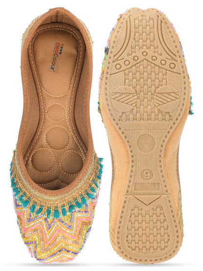 DESI COLOUR Women Beige Ethnic Mojaris Flats