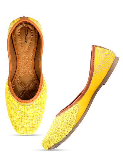 DESI COLOUR Women Yellow Ethnic Mojaris Flats