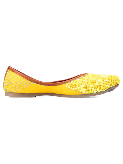 DESI COLOUR Women Yellow Ethnic Mojaris Flats