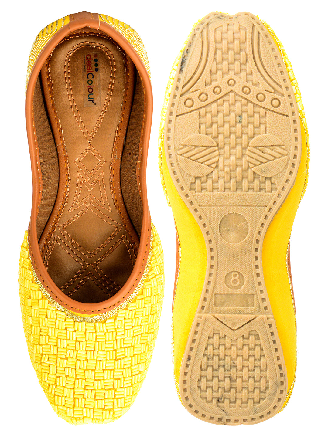 DESI COLOUR Women Yellow Ethnic Mojaris Flats